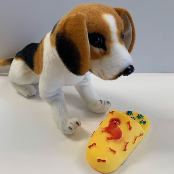 Pet- Squeaky Toy- Yellow Shoe w/ Red Dog Print - Picture 2 of 4